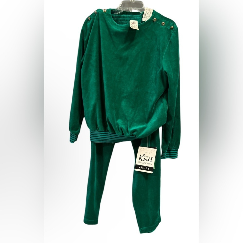 Vtg The Knit Connection by RUSS Jogging Set, emerald velour sz pants S/top Med